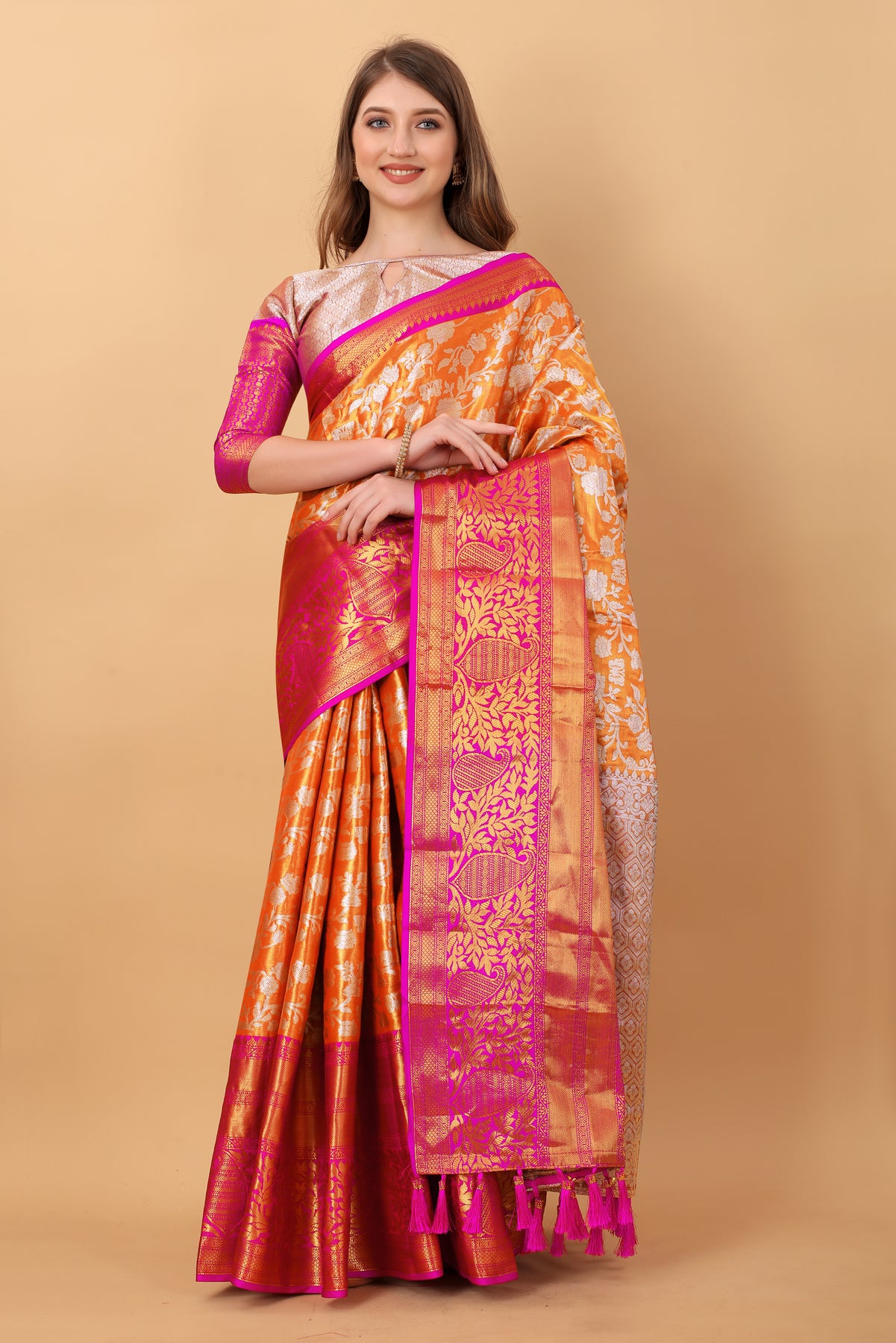 Light Red Soft kanjivarm Silk Saree