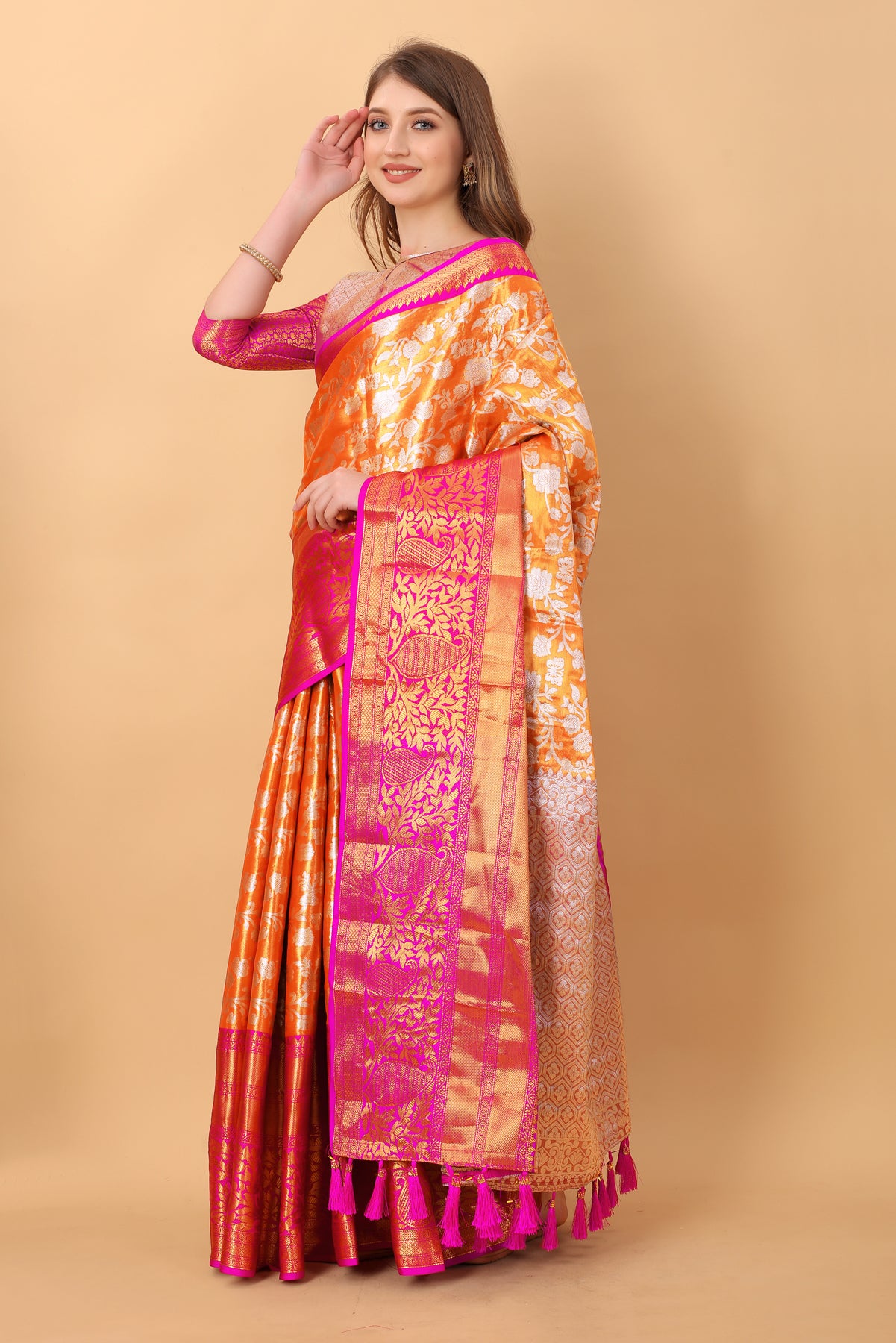 Light Red Soft kanjivarm Silk Saree