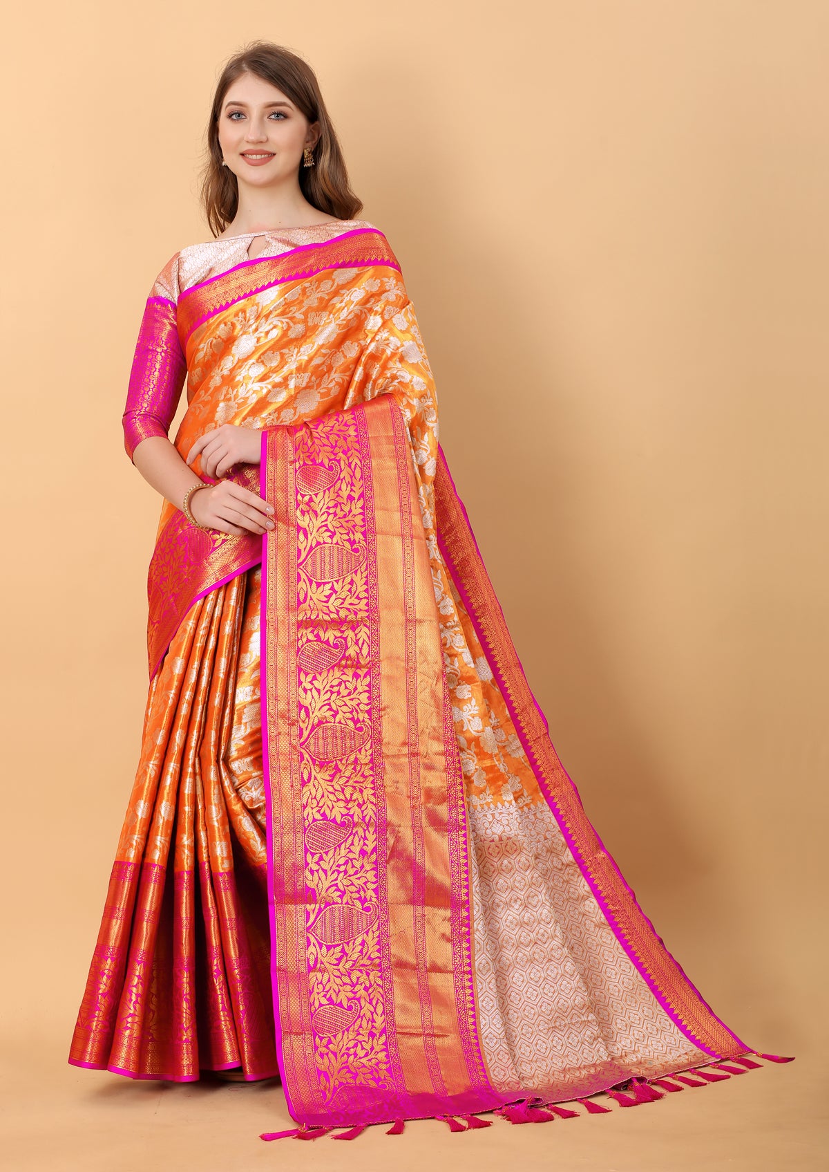 Light Red Soft kanjivarm Silk Saree