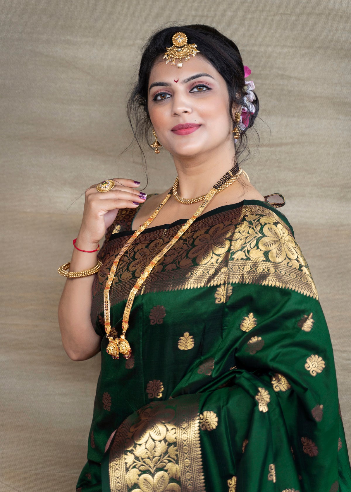 Beautiful Dark Green Banarasi Sarees : The Morani Fashion