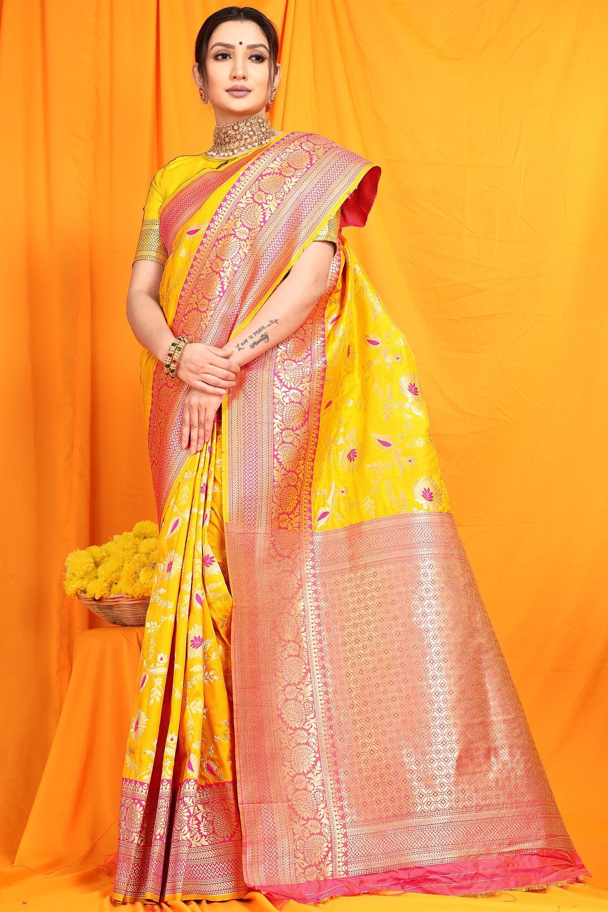 Antra Yellow Pattu Banarasi Silk saree - OFLINE SELECTION Banarasi SareeANTRAYELLOW #Saree#