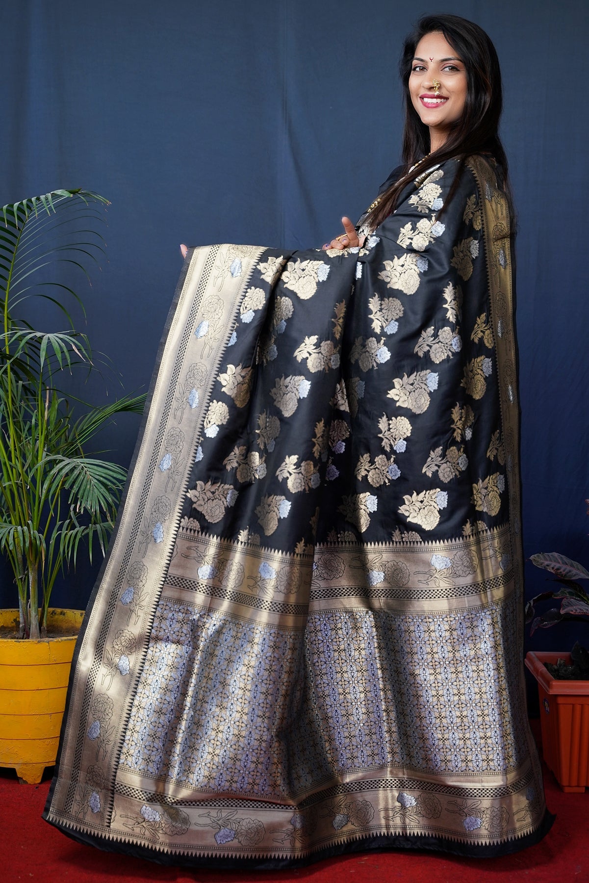 Black Handloom Banarasi Silk Saree - OFLINE SELECTION Banarasi SareeGULABO1BLACK #Saree#