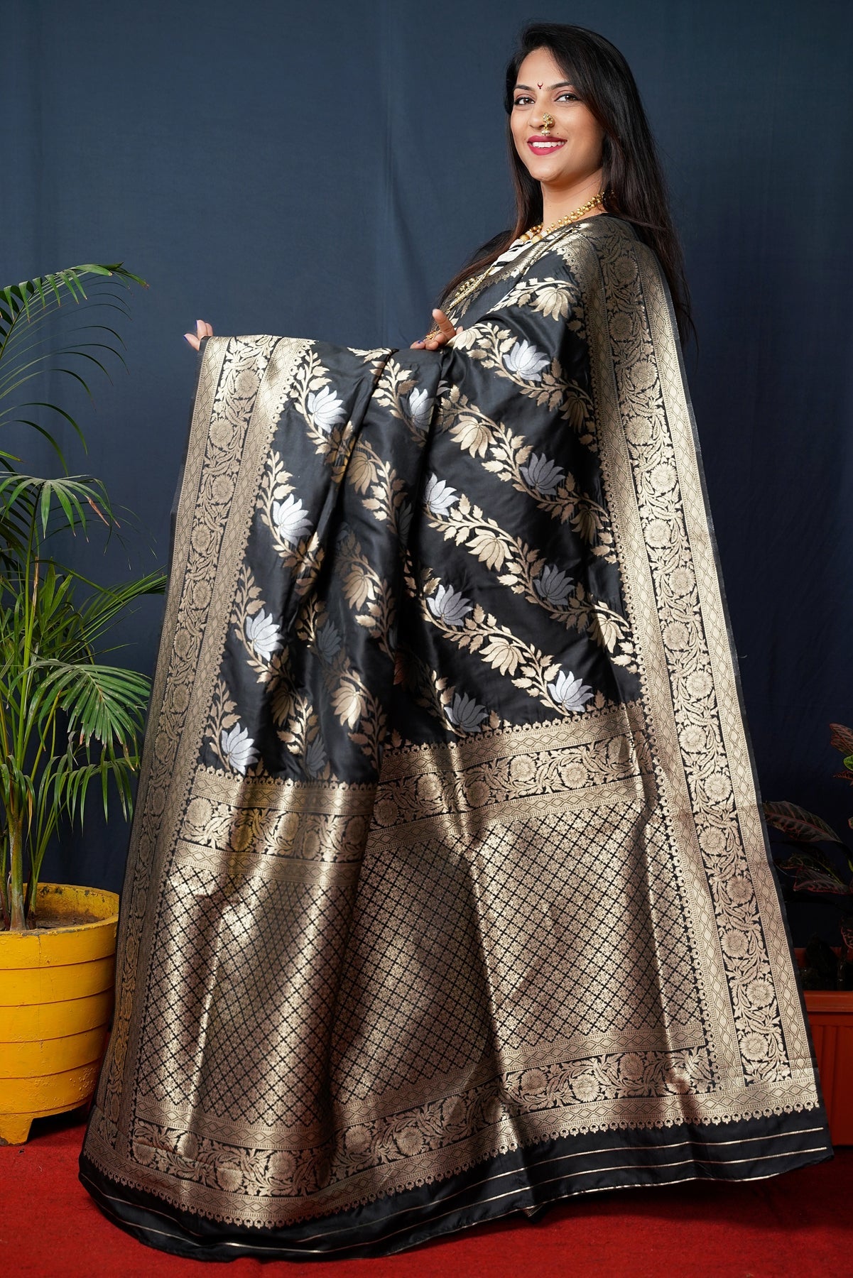 Black Handloom Banarasi Silk Saree - OFLINE SELECTION Banarasi SareeGULABO2BLACK #Saree#