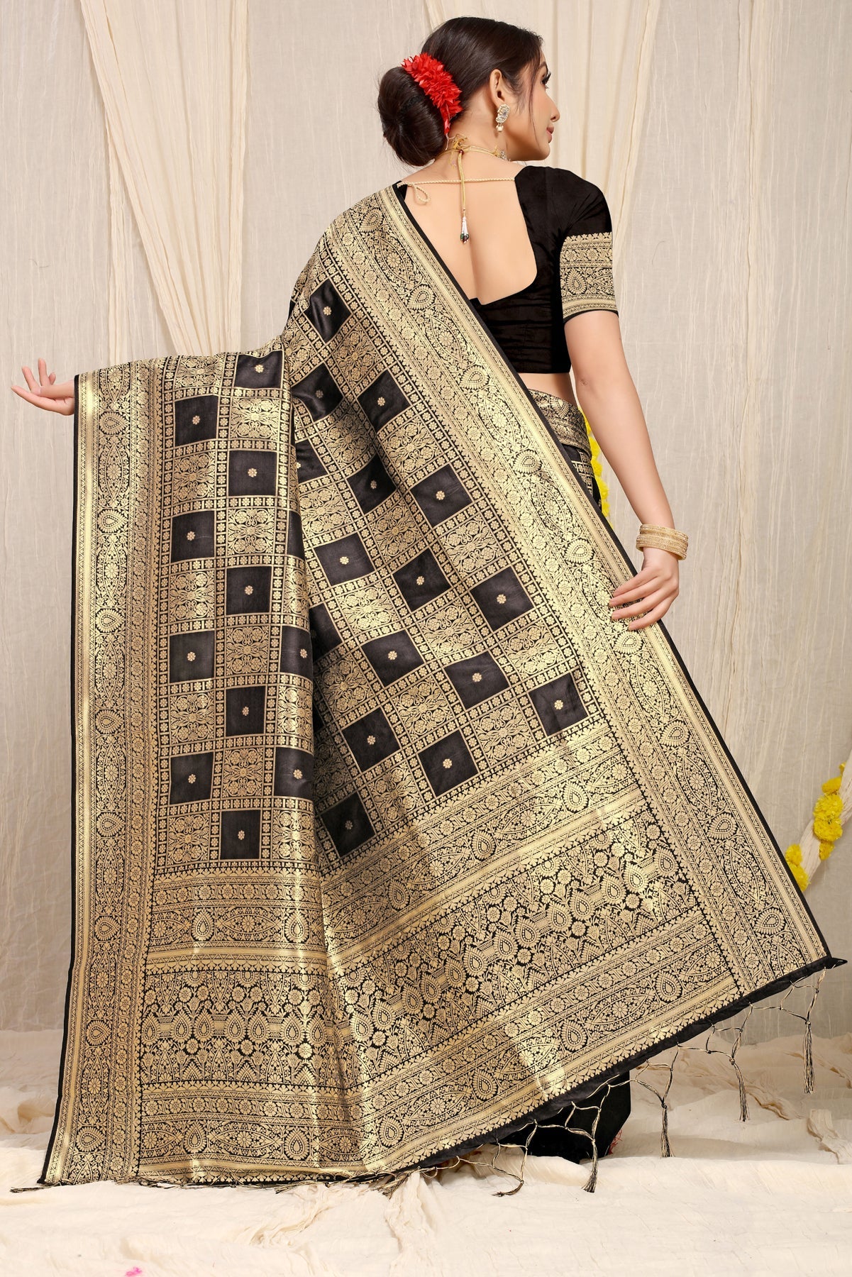 Black Pattu Kanjivaram Silk Saree - OFLINE SELECTION Kanjivaram SareebutiboxBLACK #Saree#