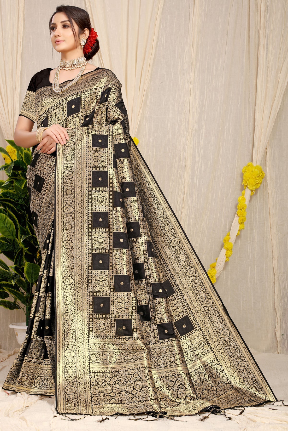 Black Pattu Kanjivaram Silk Saree - OFLINE SELECTION Kanjivaram SareebutiboxBLACK #Saree#