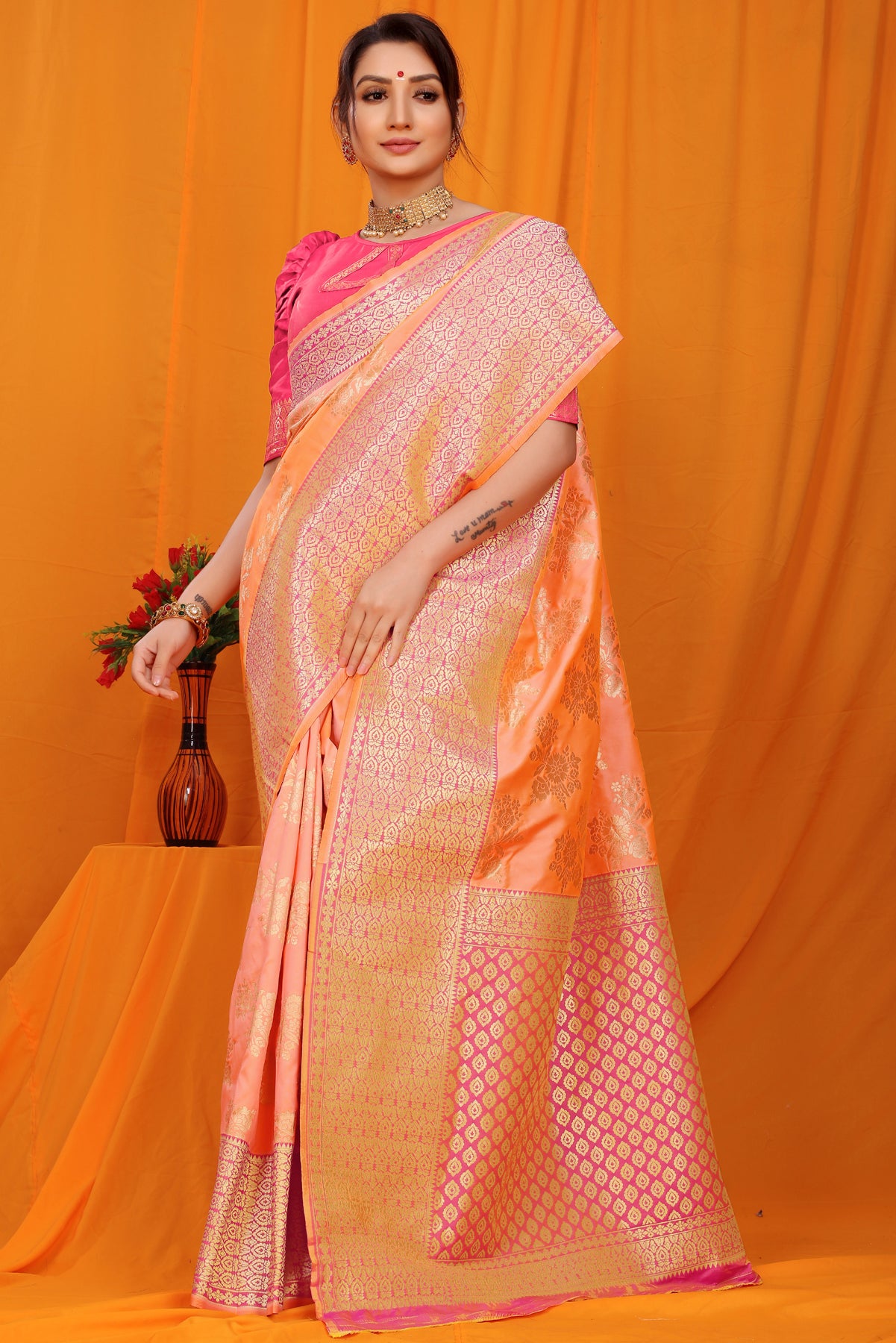 Orange Pattu Banarasi Silk saree