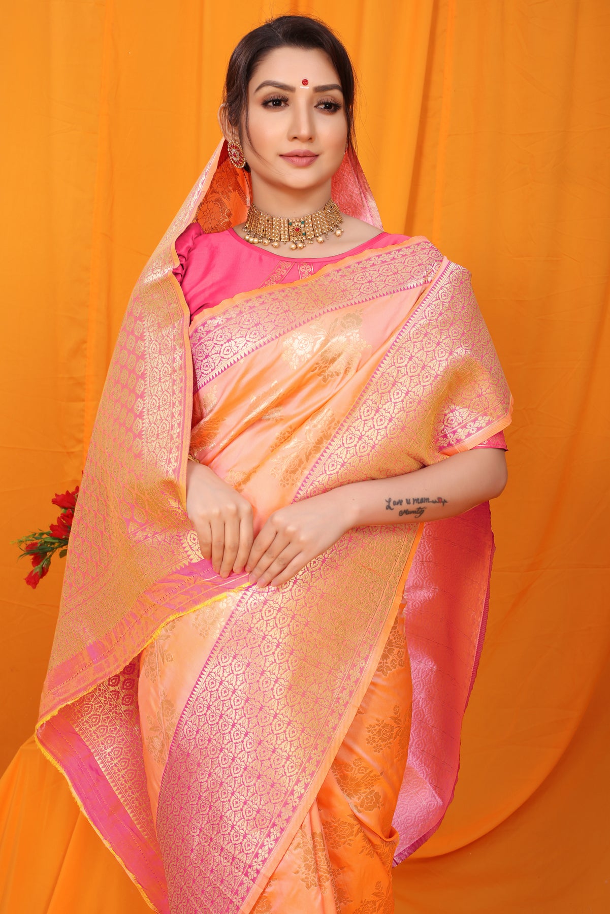 Orange Pattu Banarasi Silk saree