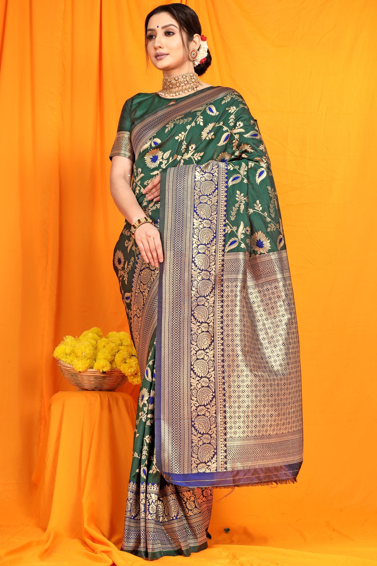 Dark Green Pattu Banarasi Silk saree