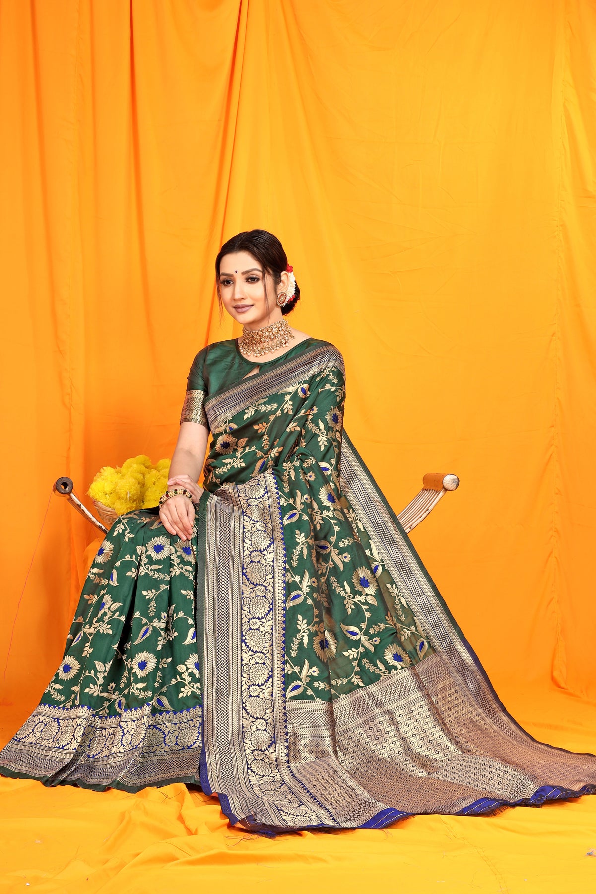 Dark Green Pattu Banarasi Silk saree