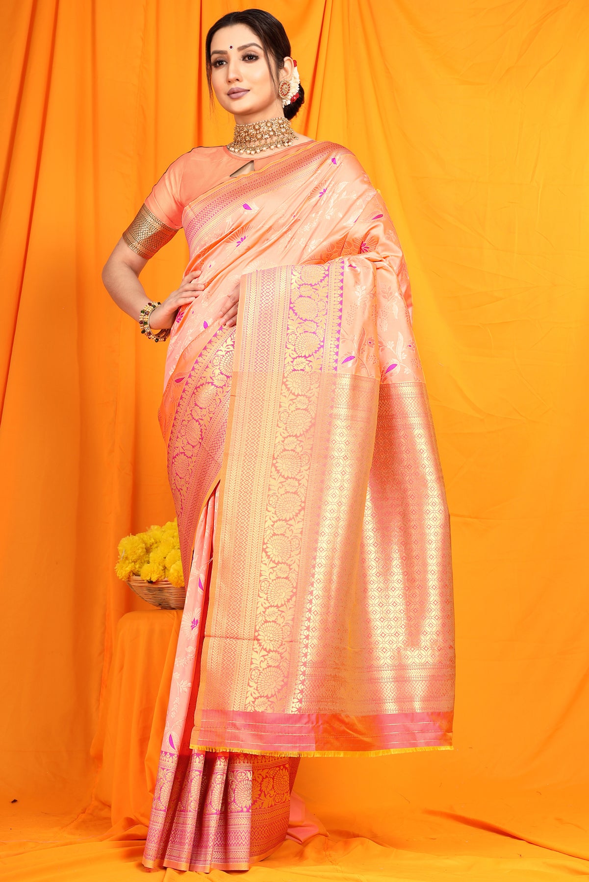 Peach Pattu Banarasi Silk saree