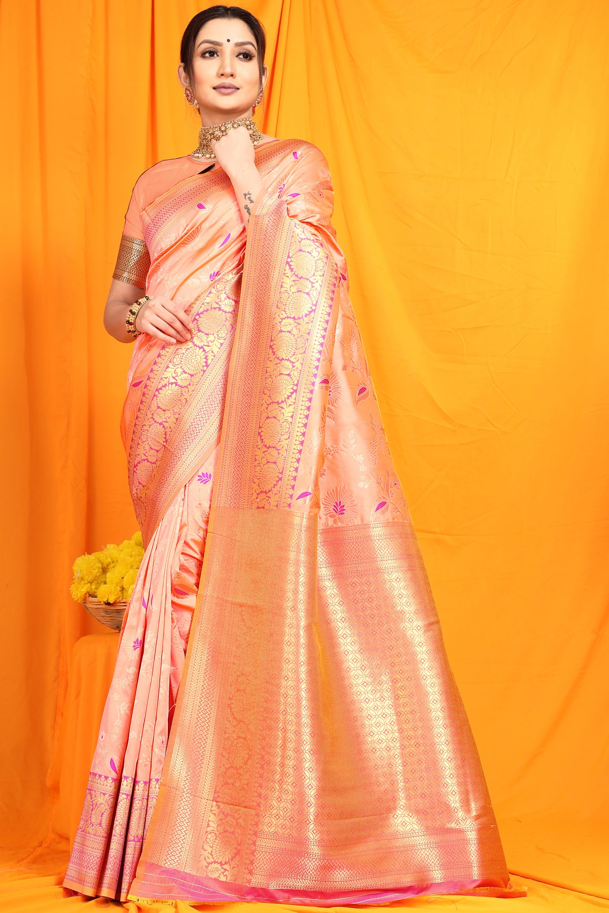 Peach Pattu Banarasi Silk saree