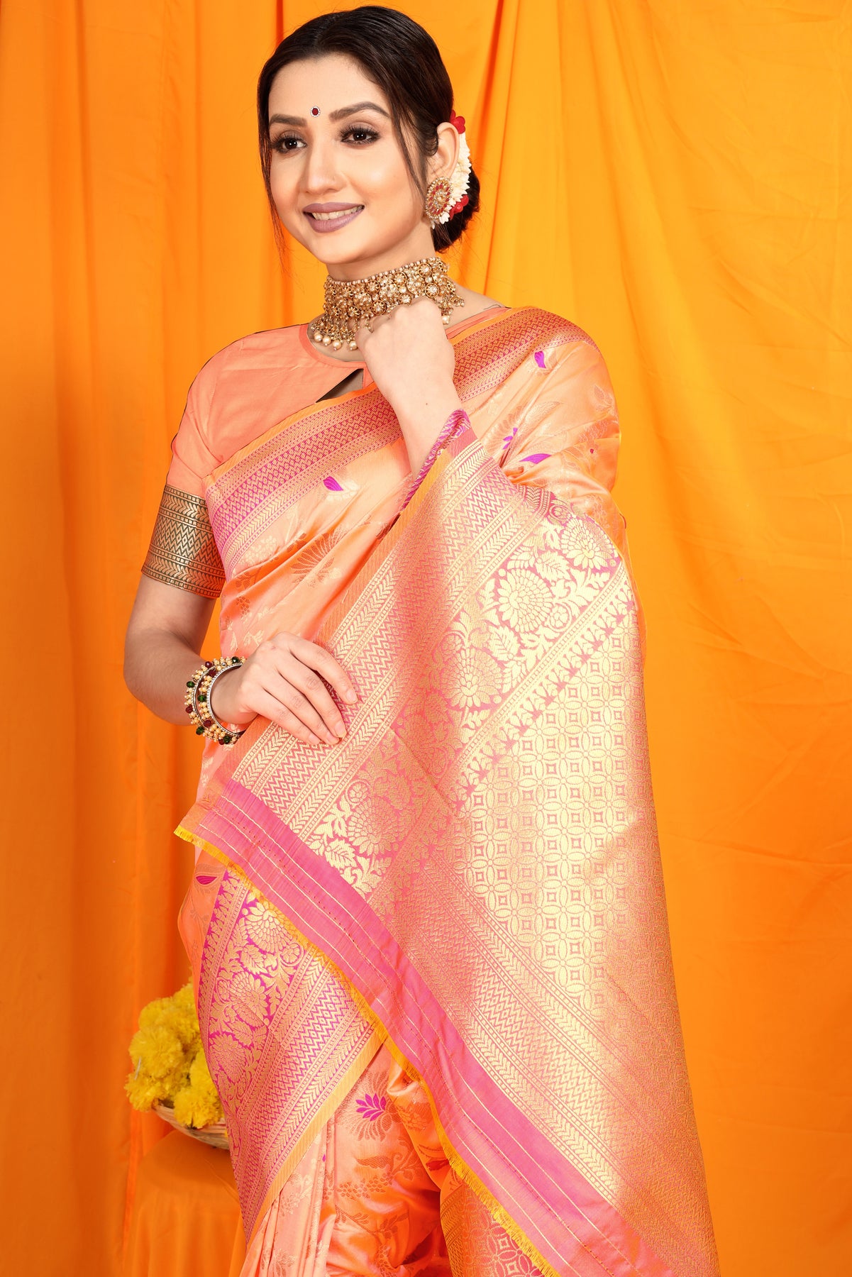 Peach Pattu Banarasi Silk saree