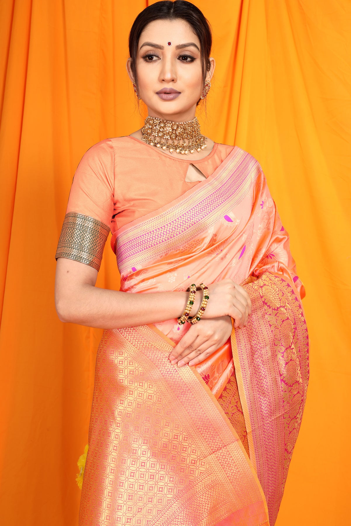 Peach Pattu Banarasi Silk saree