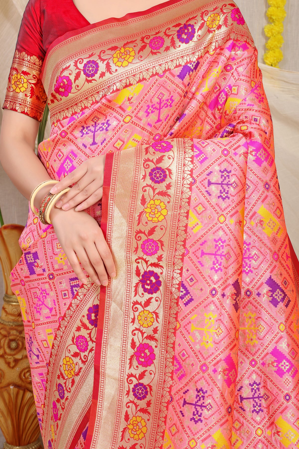 Peach Kanchipuram Pattu Silk Saree