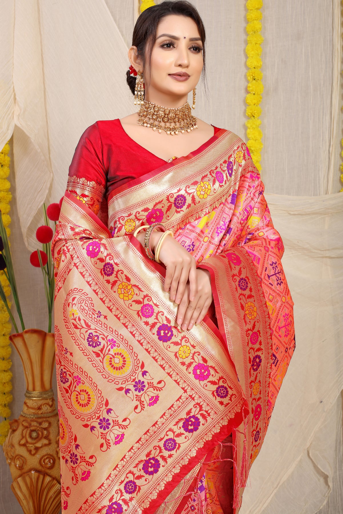 Peach Kanchipuram Pattu Silk Saree