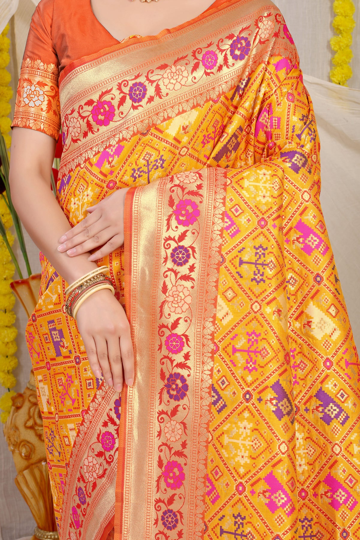 Yellow Kanchipuram Pattu Silk Saree Silk Saree
