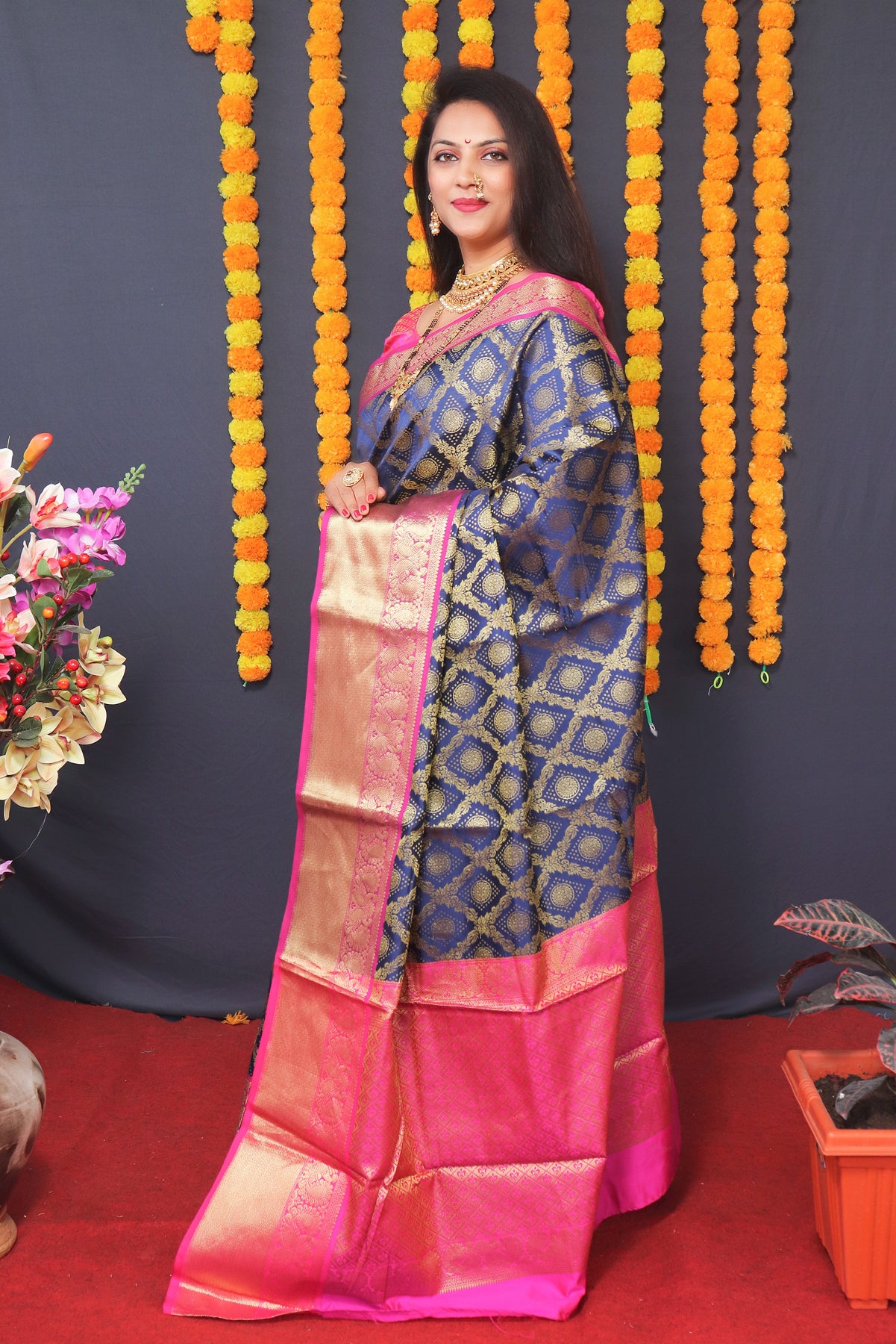 Blue Powerloom Kanjivaram Silk Saree