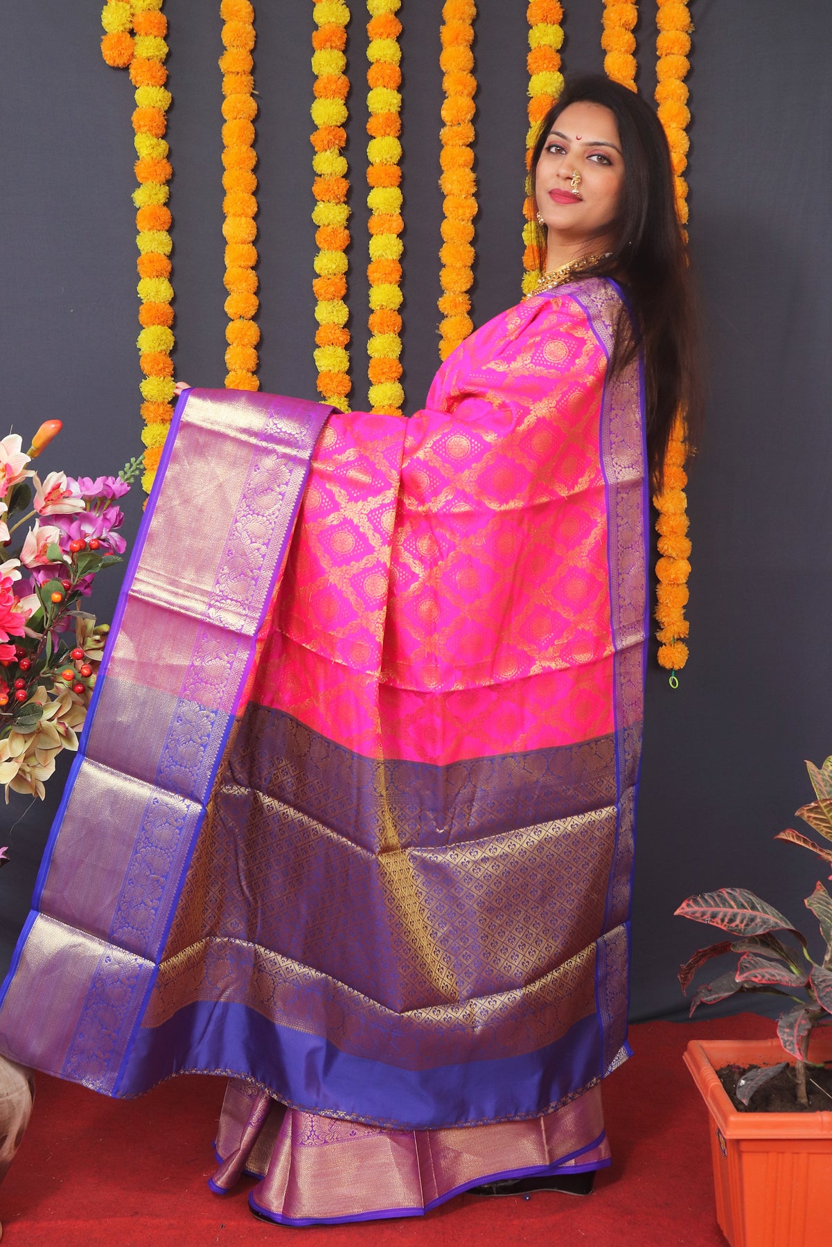 Pink Powerloom Kanjivaram Silk Saree