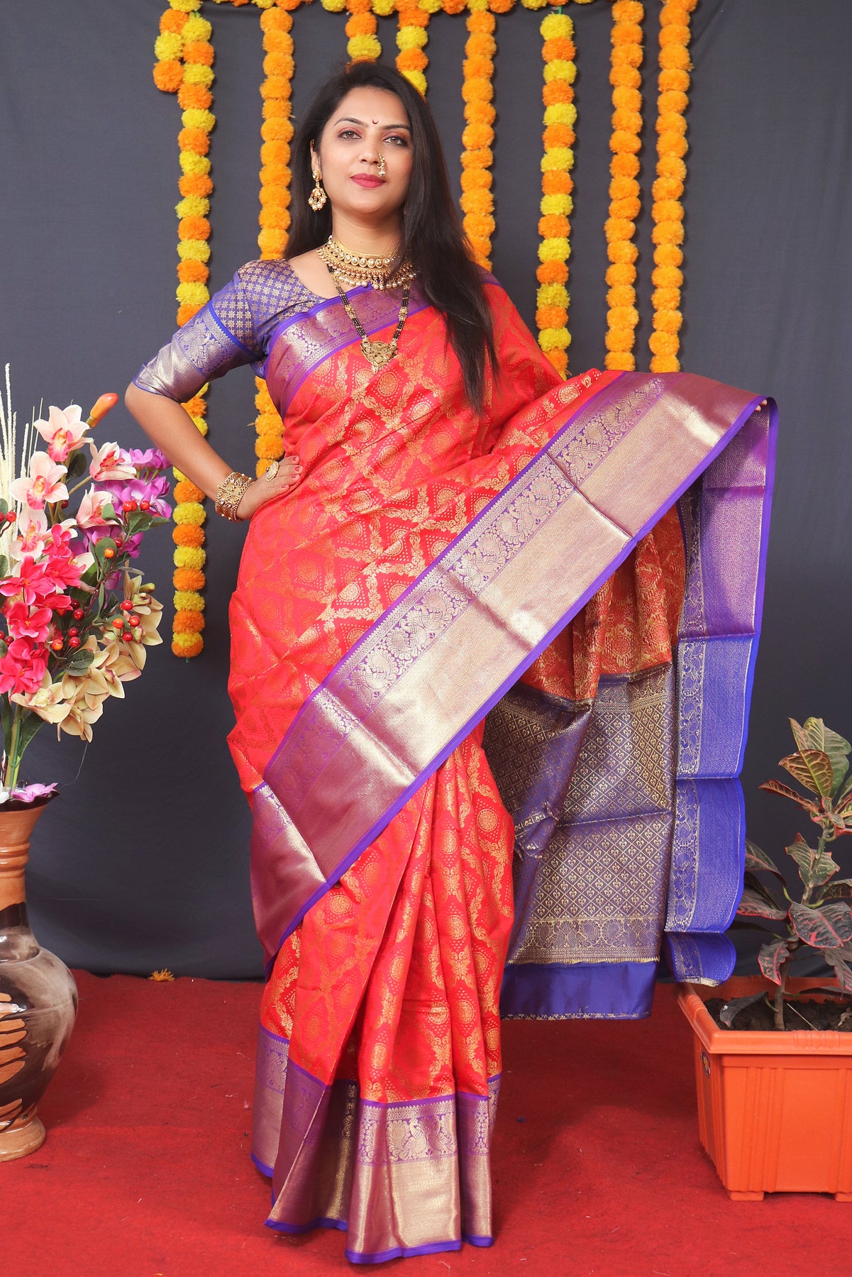 Red Powerloom Kanjivaram Silk Saree