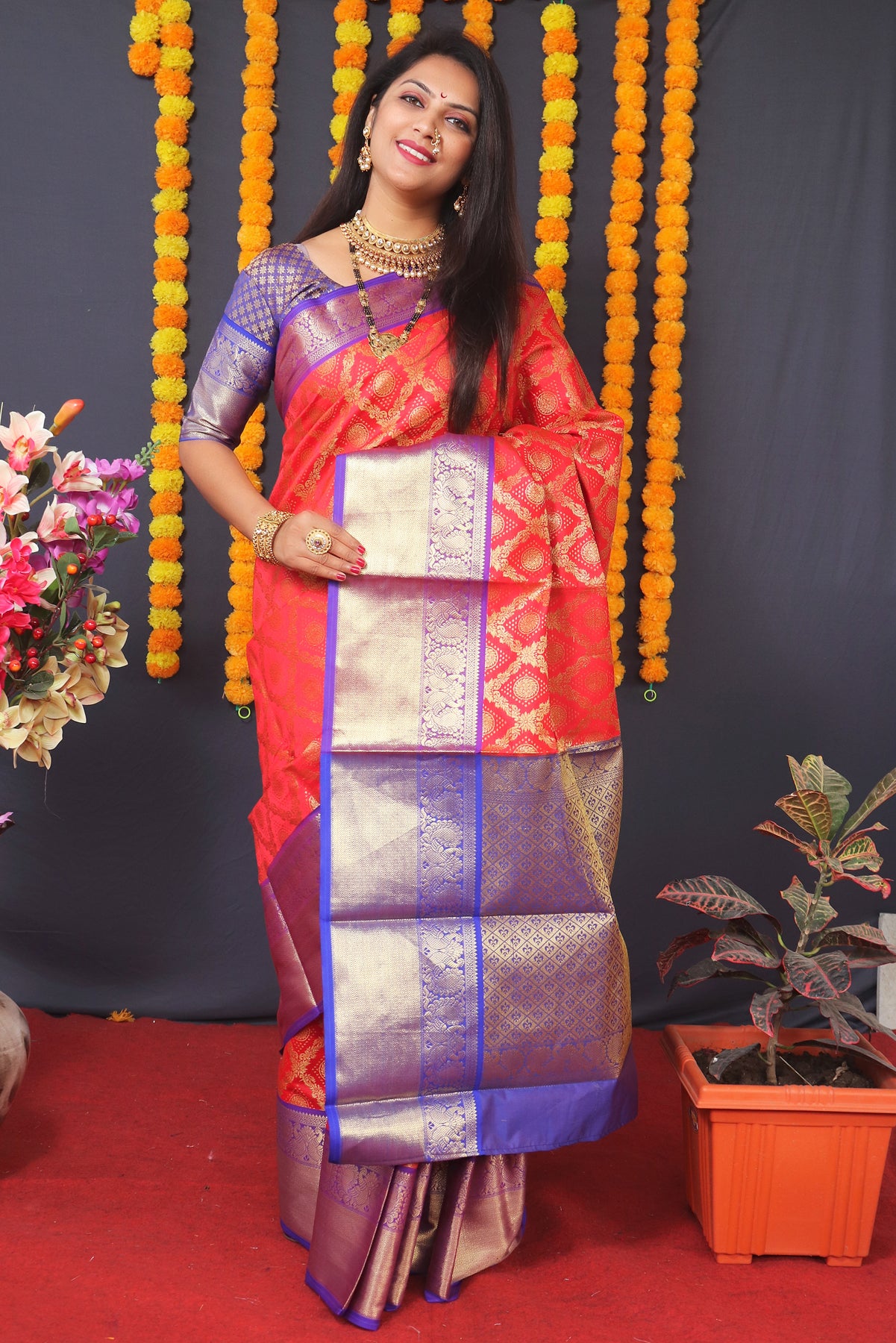 Red Powerloom Kanjivaram Silk Saree