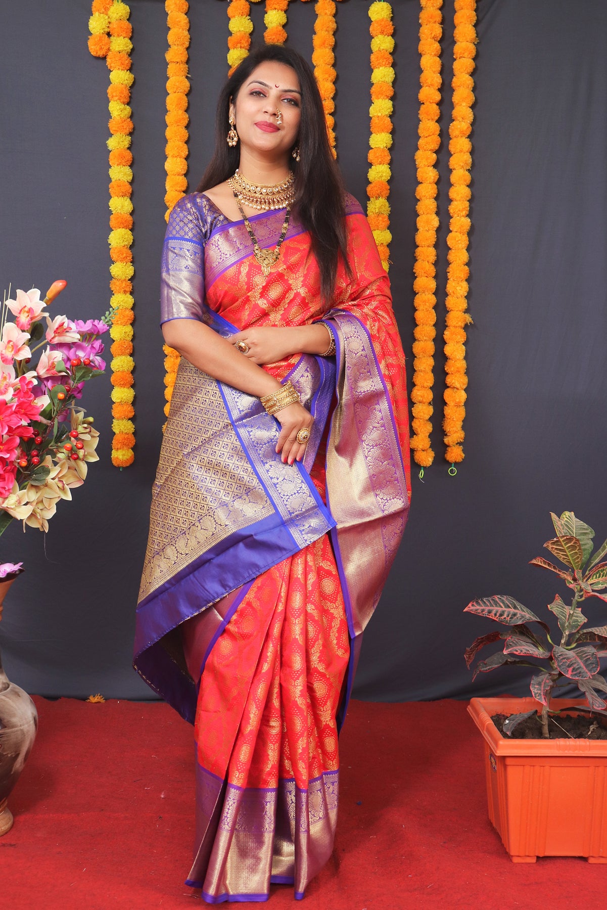 Red Powerloom Kanjivaram Silk Saree