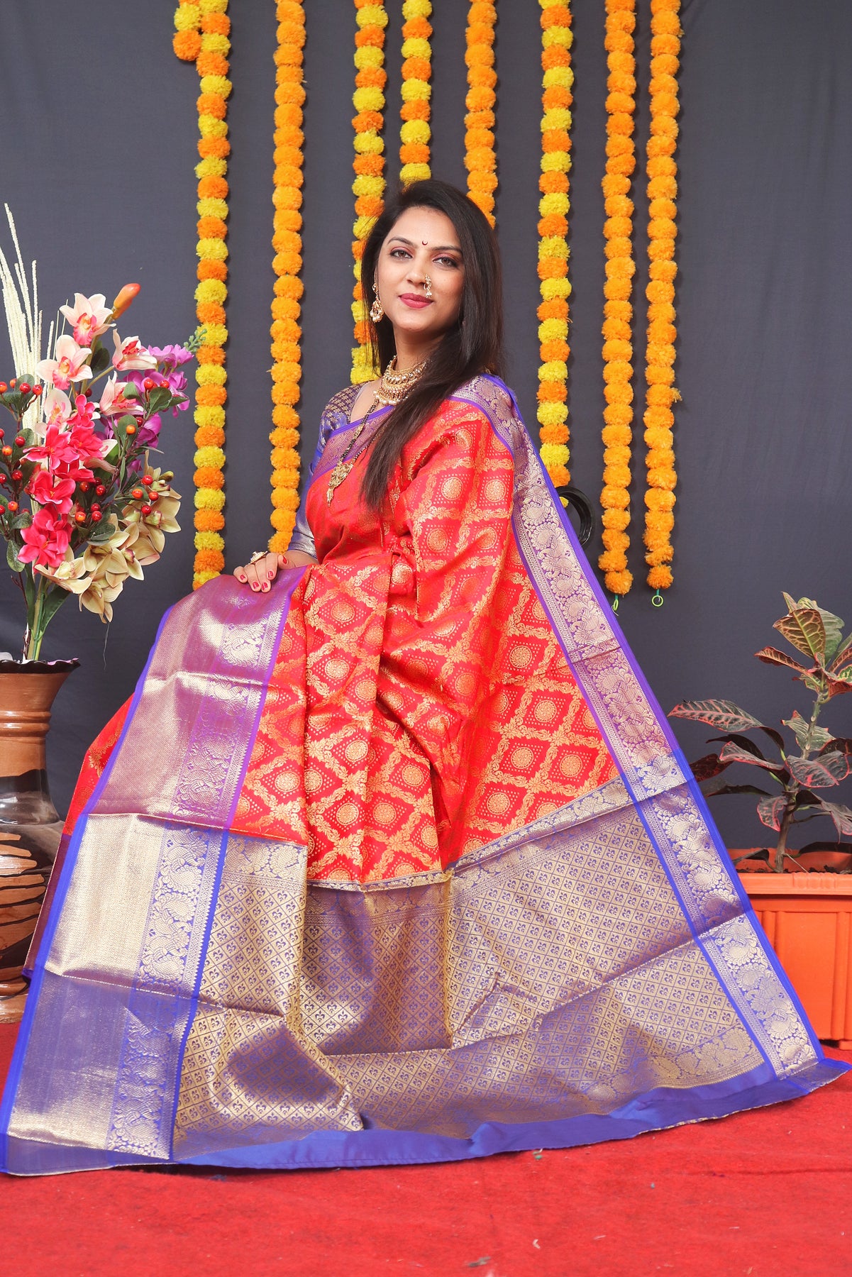 Red Powerloom Kanjivaram Silk Saree