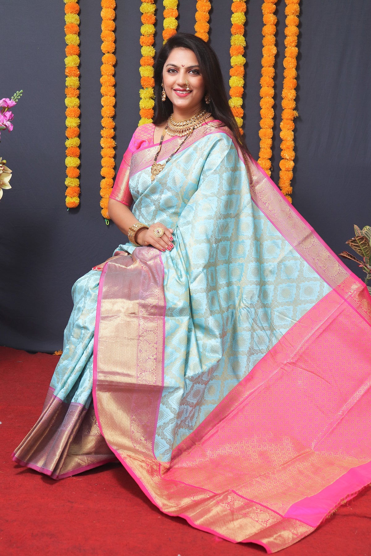 Sky Blue Powerloom Kanjivaram Silk Saree