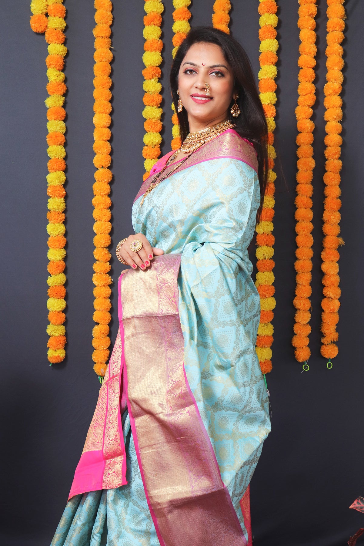 Sky Blue Powerloom Kanjivaram Silk Saree