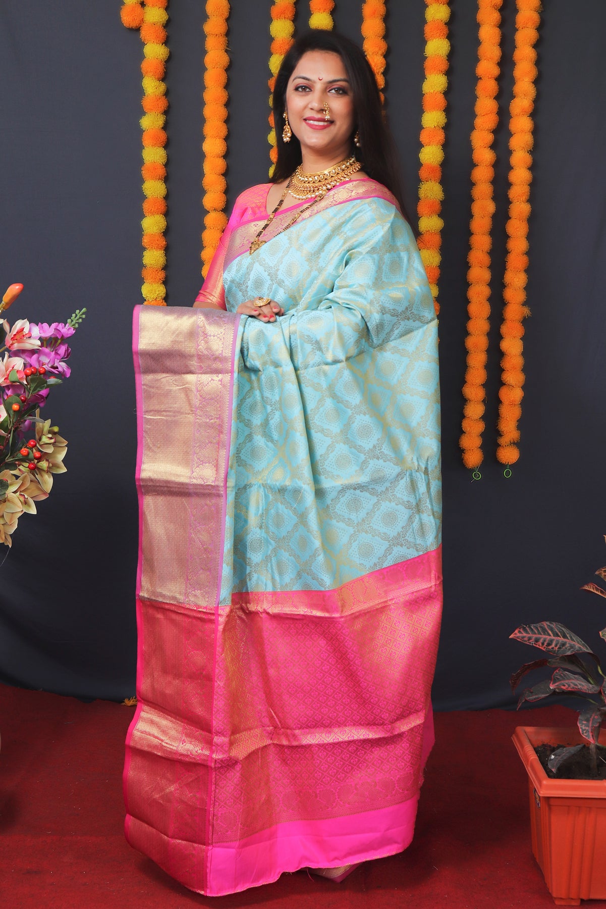 Sky Blue Powerloom Kanjivaram Silk Saree