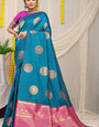 Mor Pich Blue Pattu Weaving Silk Banarasi saree