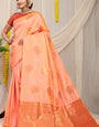 Peach Pattu Weaving Silk Banarasi saree