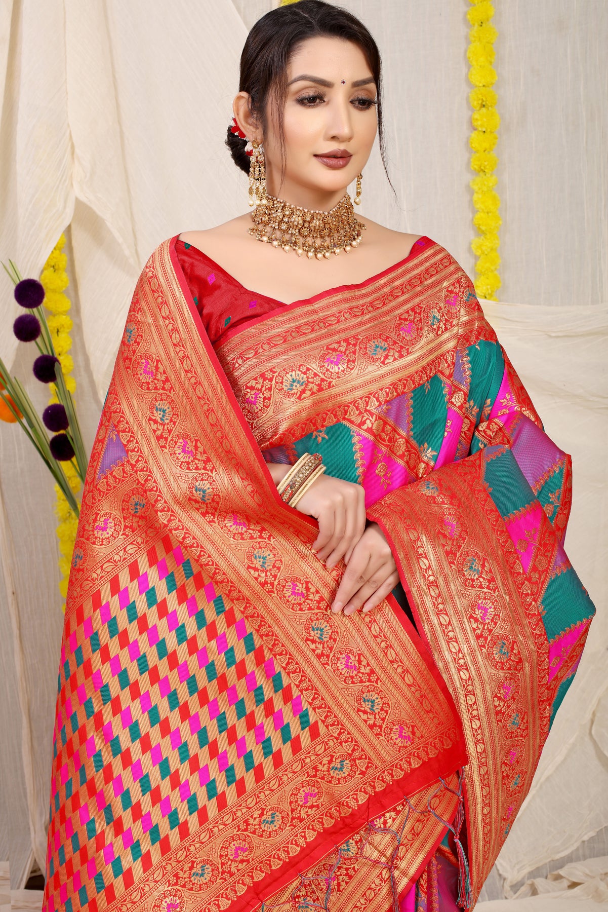 Red 
Pattu Kanjivaram Silk Saree