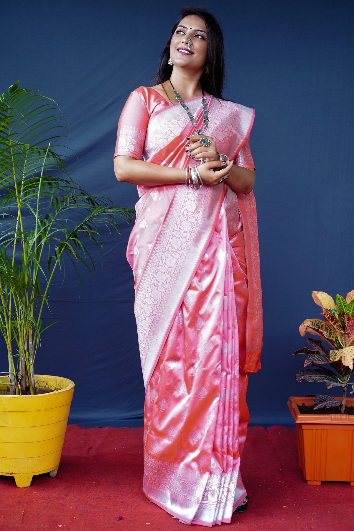 Peach Weaving Soft Banarasi Silk Saree