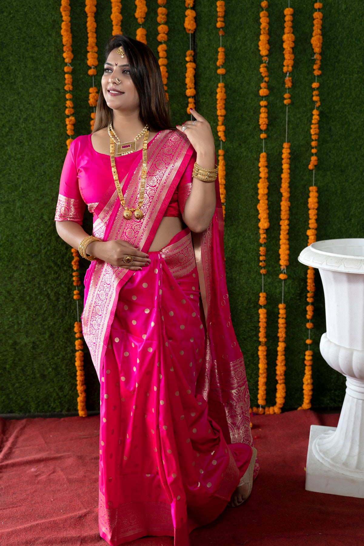 Pink Poweloom Kanjivaram Silk Saree