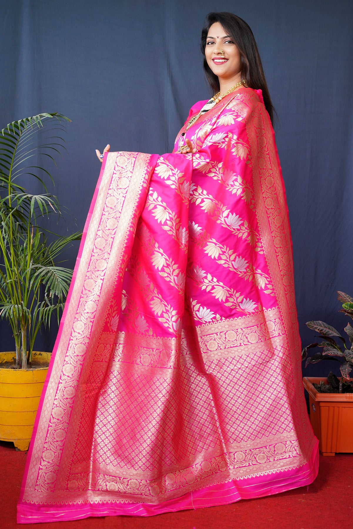 Pink Handloom Banarasi Silk Saree