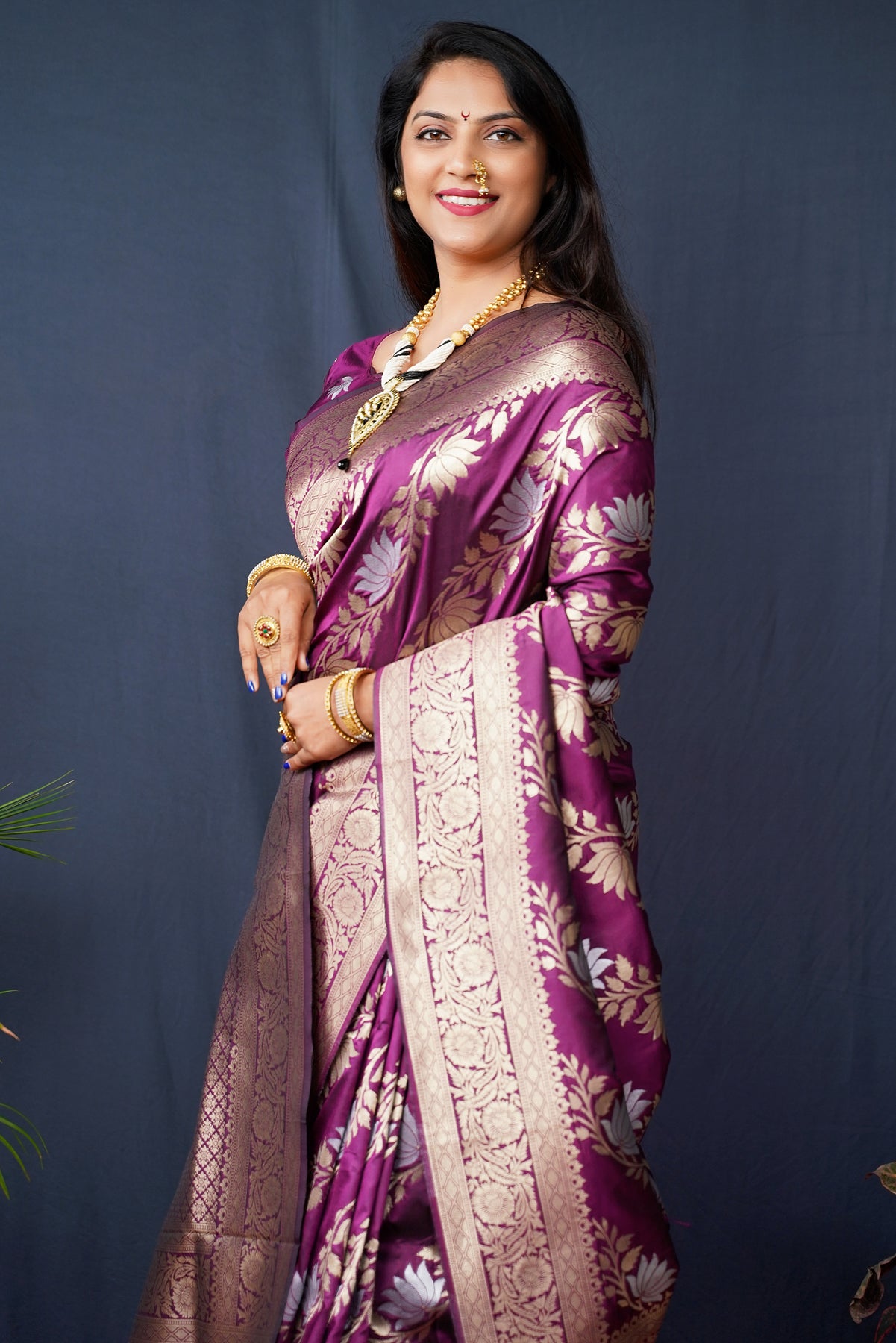 Wine  Handloom Banarasi Silk Saree