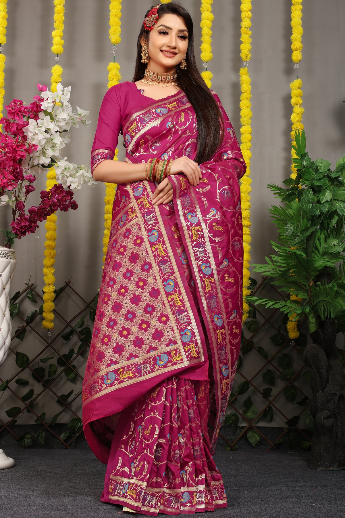 Wine Pattu Kanjivaram Silk Saree