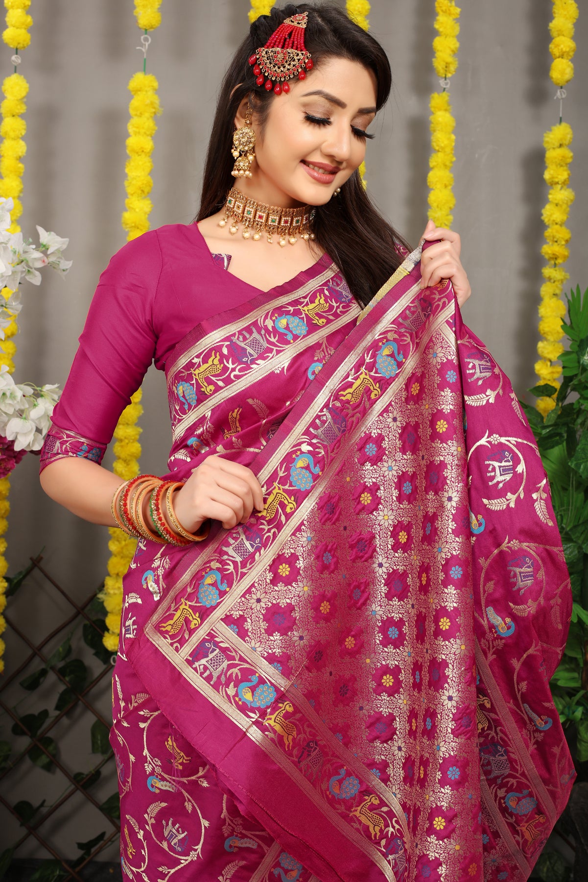 Wine Pattu Kanjivaram Silk Saree