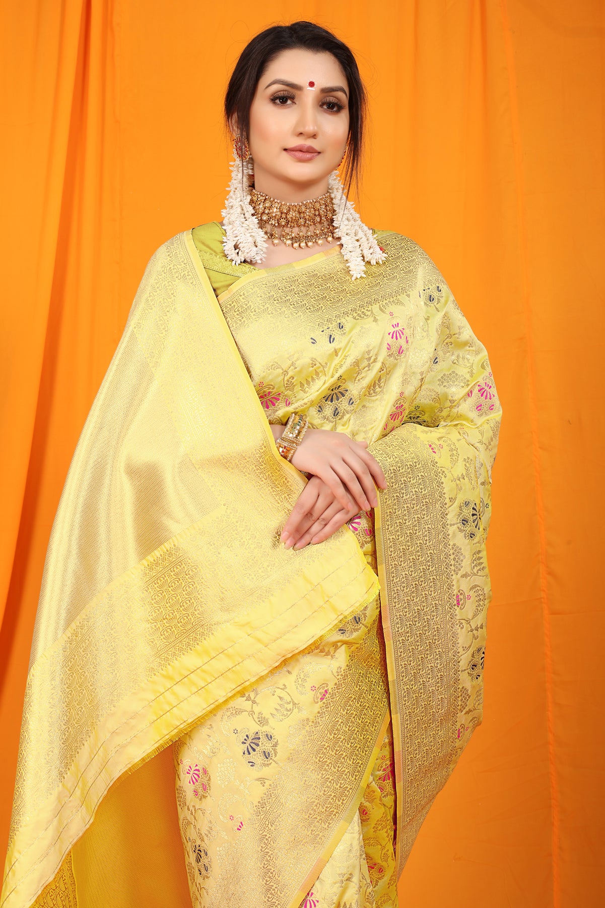 Light Yellow Kanchipuram Pattu Silk Saree Silk Saree