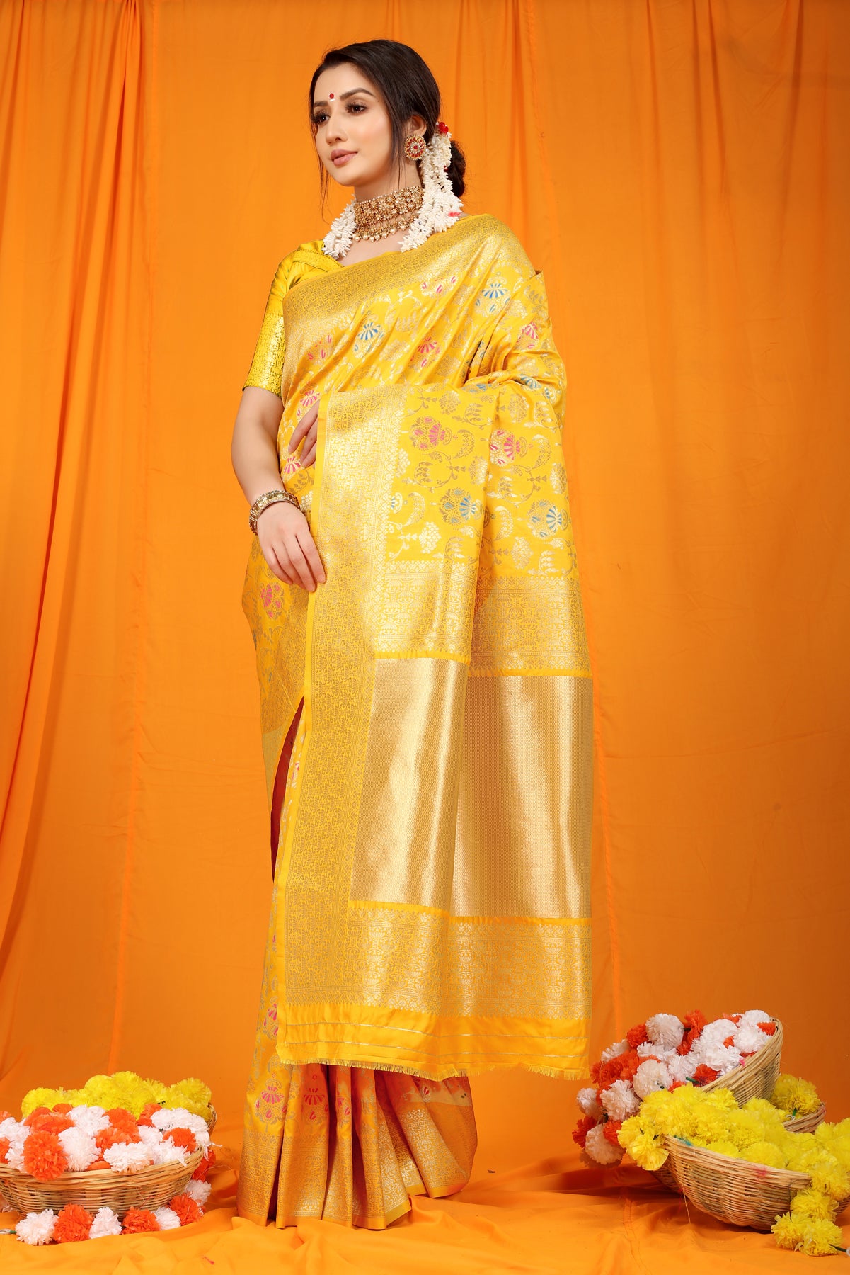 JUMMER YELLOW Kanchipuram pattu silk saree