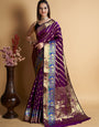 Purple Pure Silk With All Over Weaved With Contrast Meenakari Work Saree