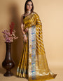 Yellow  Silk With All Over Weaved With Contrast Meenakari Work Saree