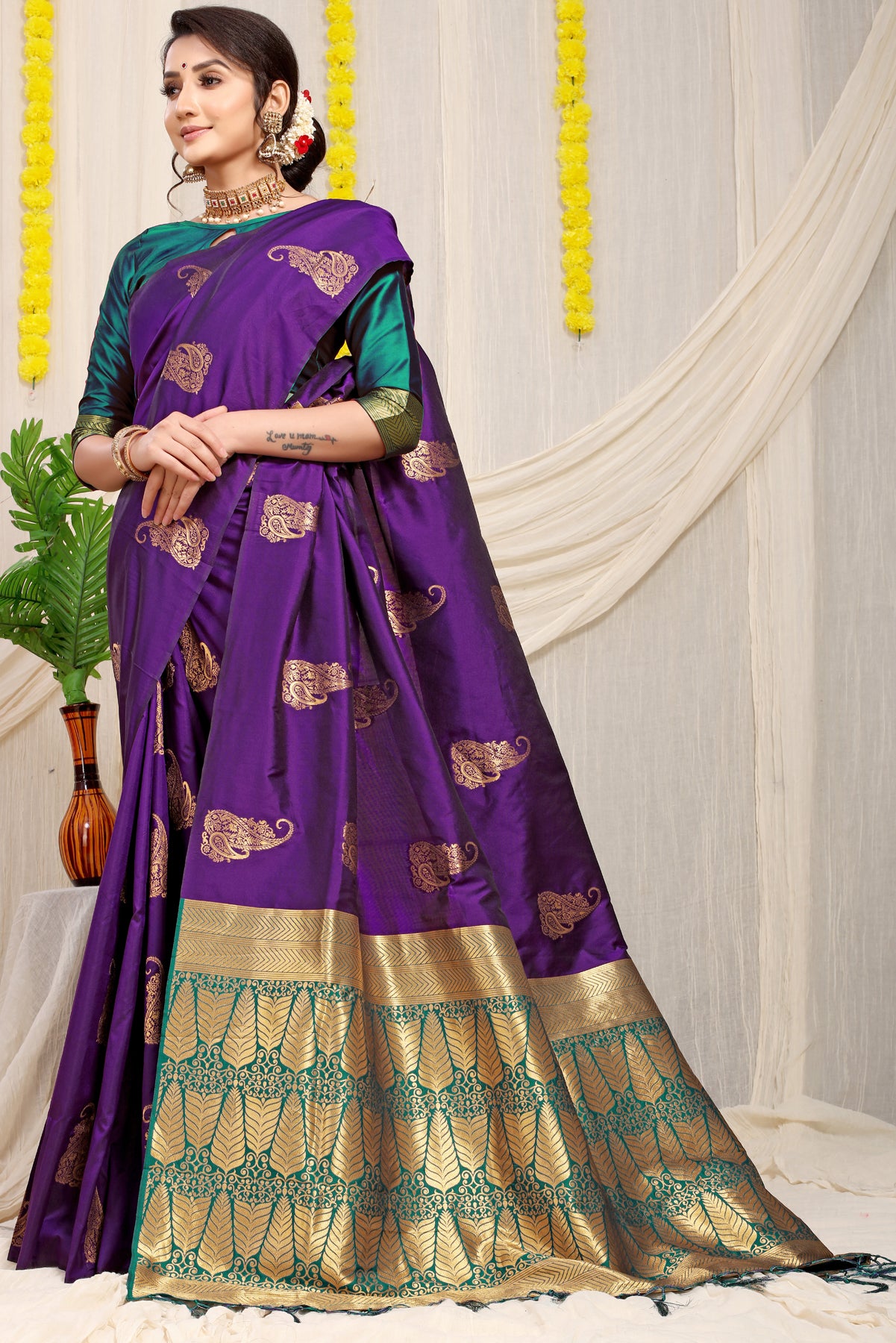 Purple Kanchipuram Blend Pure silk handloom saree - DWITI CREATION - 3993626