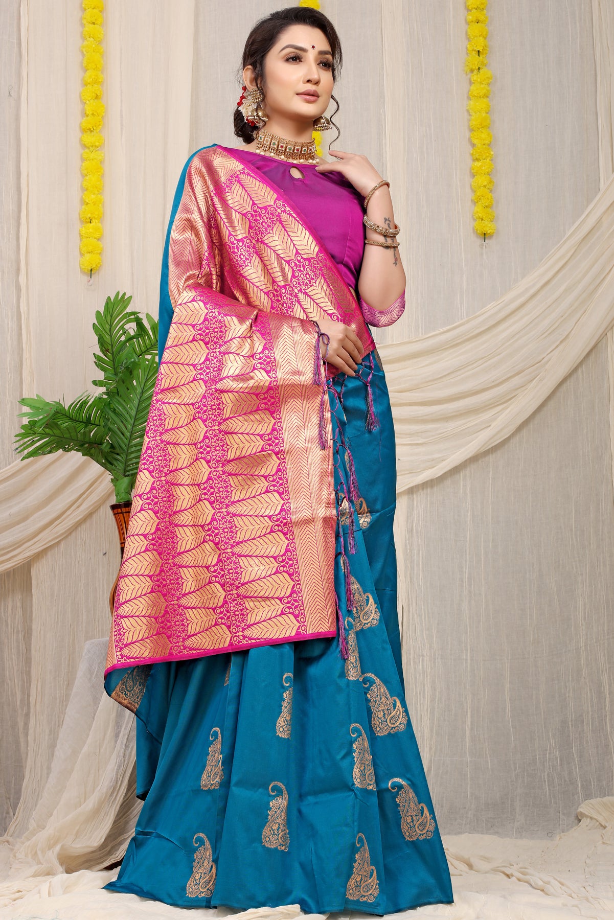 Peacock Blue Kanchipuram Pattu Silk Saree