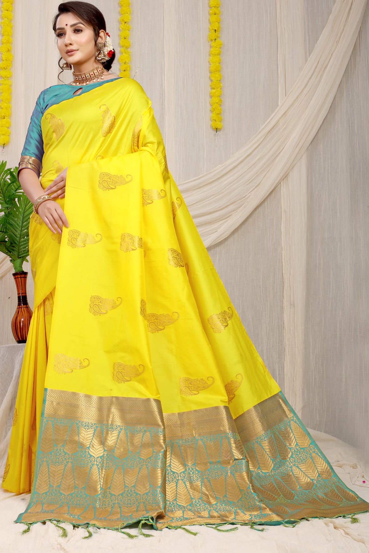 KESARSILK YELLOW Kanchipuram pattu silk saree