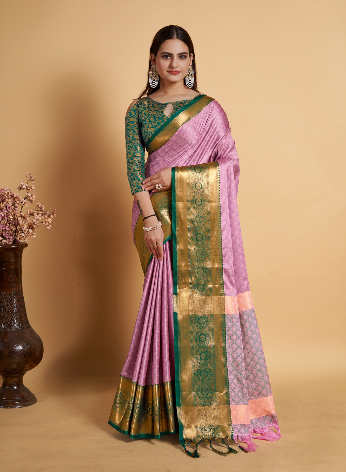 Pink Breathable Banarasi Lichi Soft Silk Indian Weddings Saree