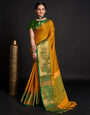 Yellow Breathable Banarasi Lichi Soft Silk Indian Weddings Saree