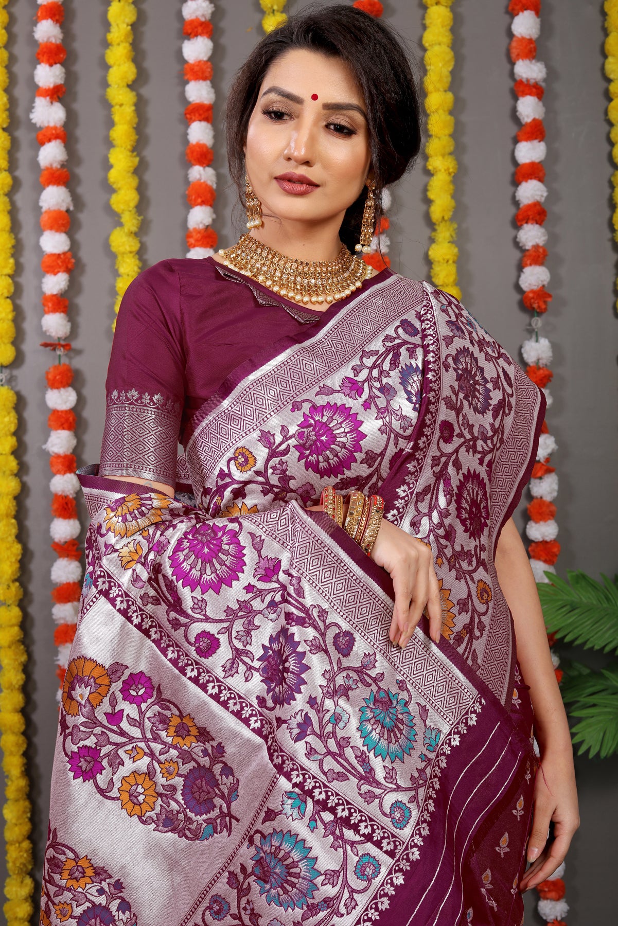 Maroon Kanchipuram Pattu Silk Saree