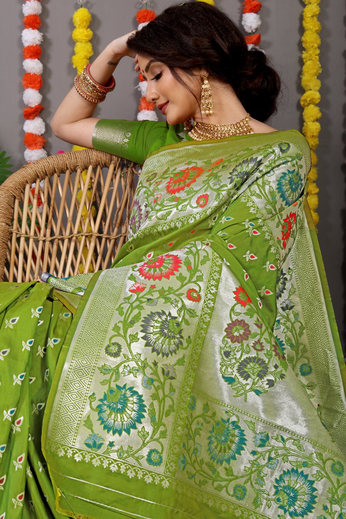 Mehndi Kanchipuram Pattu Silk Saree Silk Saree