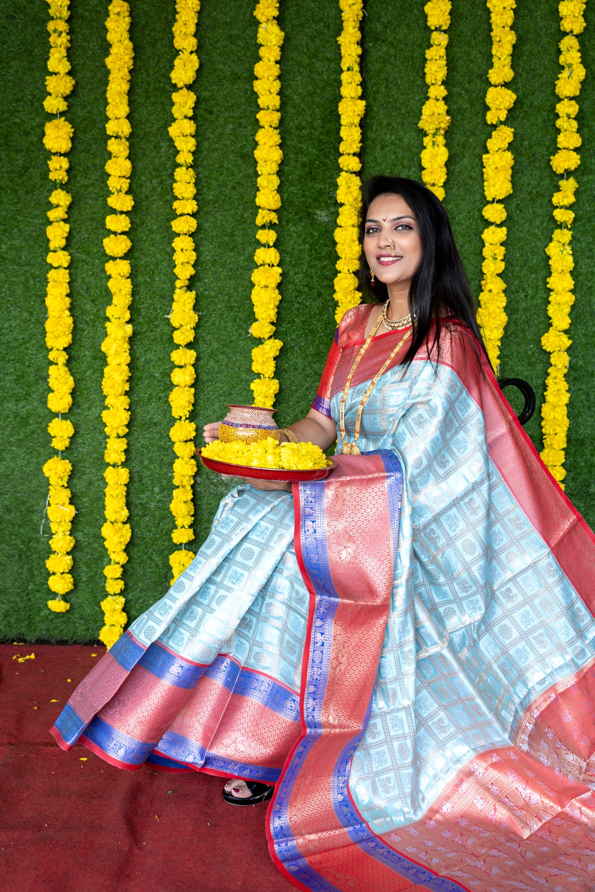 Sky Blue Soft Handloom Weaving Kanchipuram Silk Saree